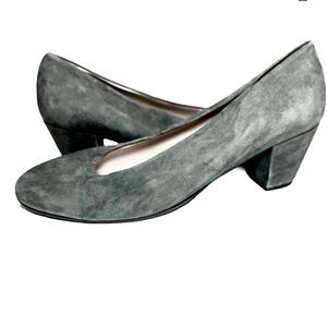 Amalfi Grey Suede Italian Leather Round Toe Block 2” Heel Pumps Sz 9W, 9.5W NWT